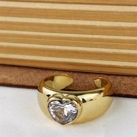Wholesale Simple Style Heart Shape Stainless Steel Zircon Wide Band Ring sku image 1