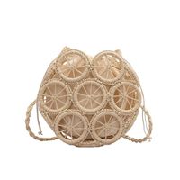 Women's Medium Straw Solid Color Vacation Round String Crossbody Bag sku image 2