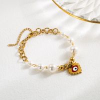 Retro Cactus Sunflower Devil's Eye Stainless Steel Imitation Pearl Enamel Plating Gold Plated Bracelets main image 3