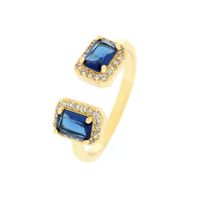 Copper 18K Gold Plated IG Style Sweet Commute Inlay Square Zircon Open Rings sku image 4