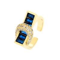 Copper 18K Gold Plated IG Style Hip-Hop Commute Inlay Buckle Zircon Open Rings main image 8