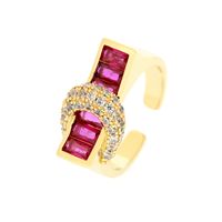 Copper 18K Gold Plated IG Style Hip-Hop Commute Inlay Buckle Zircon Open Rings main image 10