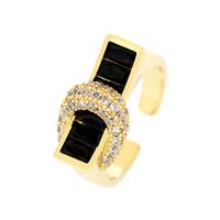 Copper 18K Gold Plated IG Style Hip-Hop Commute Inlay Buckle Zircon Open Rings sku image 4