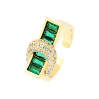 Copper 18K Gold Plated IG Style Hip-Hop Commute Inlay Buckle Zircon Open Rings main image 9