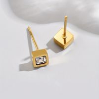 1 Pair Simple Style Square Plating Inlay 304 Stainless Steel Zircon 14K Gold Plated Ear Studs main image 3