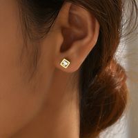 1 Pair Simple Style Square Plating Inlay 304 Stainless Steel Zircon 14K Gold Plated Ear Studs main image 2