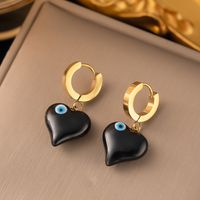 304 Stainless Steel 18K Gold Plated Artistic Enamel Plating Heart Shape Eye Earrings Necklace main image 4
