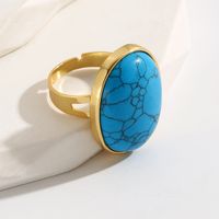 Casual Oval Stainless Steel 18K Gold Plated Turquoise Open Ring In Bulk main image 4