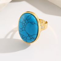 Casual Oval Stainless Steel 18K Gold Plated Turquoise Open Ring In Bulk main image 3