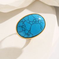 Casual Oval Stainless Steel 18K Gold Plated Turquoise Open Ring In Bulk main image 2