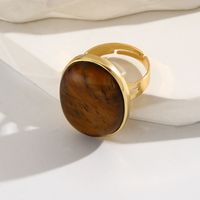 Casual Oval Stainless Steel Plating Inlay Natural Stone 18k Gold Plated Open Ring main image 3