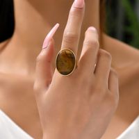 Casual Oval Stainless Steel Plating Inlay Natural Stone 18k Gold Plated Open Ring main image 1