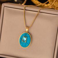 304 Stainless Steel 18K Gold Plated Retro Plating Inlay Oval Rectangle Artificial Rhinestones Resin Earrings Necklace main image 5