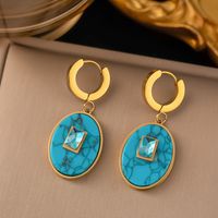 304 Stainless Steel 18K Gold Plated Retro Plating Inlay Oval Rectangle Artificial Rhinestones Resin Earrings Necklace main image 4