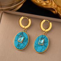 304 Stainless Steel 18K Gold Plated Retro Plating Inlay Oval Rectangle Artificial Rhinestones Resin Earrings Necklace sku image 2