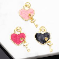 Artistic Heart Shape Key Lock Copper Enamel Plating Inlay Zircon 18k Gold Plated Pendants Jewelry Accessories main image 6