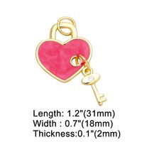 Artistic Heart Shape Key Lock Copper Enamel Plating Inlay Zircon 18k Gold Plated Pendants Jewelry Accessories sku image 1