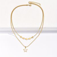 304 Stainless Steel 14K Gold Plated Korean Style Plating Inlay Pentagram Shell Layered Necklaces main image 3