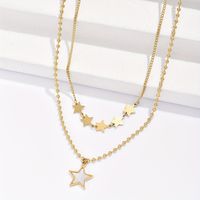 304 Stainless Steel 14K Gold Plated Korean Style Plating Inlay Pentagram Shell Layered Necklaces main image 2