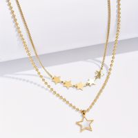 304 Stainless Steel 14K Gold Plated Korean Style Plating Inlay Pentagram Shell Layered Necklaces main image 1