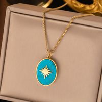 304 Stainless Steel 18K Gold Plated Retro Plating Inlay Star Oval Resin Earrings Necklace main image 5