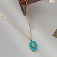 304 Stainless Steel 18K Gold Plated Retro Plating Inlay Star Oval Resin Earrings Necklace main image 3