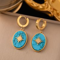 304 Stainless Steel 18K Gold Plated Retro Plating Inlay Star Oval Resin Earrings Necklace main image 4