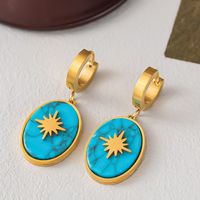 304 Stainless Steel 18K Gold Plated Retro Plating Inlay Star Oval Resin Earrings Necklace main image 2