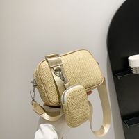 Women's Small Straw Solid Color Classic Style Square Zipper Crossbody Bag main image 5