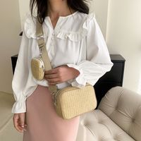 Women's Small Straw Solid Color Classic Style Square Zipper Crossbody Bag main image 1
