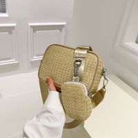 Women's Small Straw Solid Color Classic Style Square Zipper Crossbody Bag main image 4