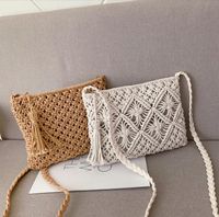 Women's Small Straw Solid Color Beach Square Zipper Crossbody Bag main image 6