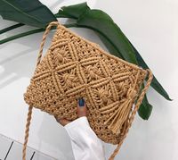 Women's Small Straw Solid Color Beach Square Zipper Crossbody Bag main image 2