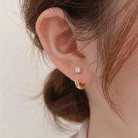 1 Pair Simple Style C Shape Plating Inlay Copper Zircon Ear Studs main image 2
