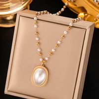 304 Stainless Steel 18K Gold Plated Baroque Style Plating Inlay Oval Plastic Earrings Necklace main image 5