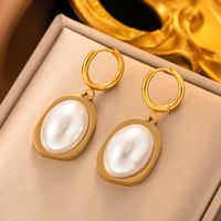 304 Stainless Steel 18K Gold Plated Baroque Style Plating Inlay Oval Plastic Earrings Necklace main image 4