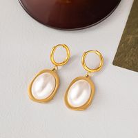 304 Stainless Steel 18K Gold Plated Baroque Style Plating Inlay Oval Plastic Earrings Necklace main image 2