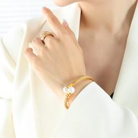 Großhandel Einfacher Stil Einfarbig Titan Stahl 18 Karat Vergoldet Ringe Armbänder Ohrringe main image 2