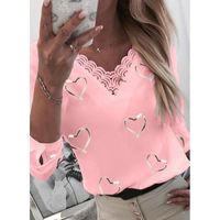 Casual Heart Shape Polyester V Neck 3/4 Length Sleeve Regular Sleeve Printing T-shirt sku image 3