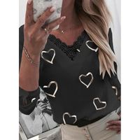 Casual Heart Shape Polyester V Neck 3/4 Length Sleeve Regular Sleeve Printing T-shirt sku image 15