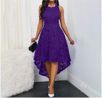 Women's Lace Dress Elegant Round Neck Asymmetrical Sleeveless Solid Color Flower Midi Dress Daily main image 5