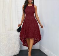 Femmes Robe En Dentelle Élégant Col Rond Asymétrique Sans Manches Couleur Unie Fleur Robe Mi-longue Du Quotidien main image 4