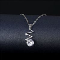 Stainless Steel Titanium Steel White Gold Plated Korean Style Plating Inlay Peacock Leaves Water Droplets Zircon Pendant Necklace sku image 1