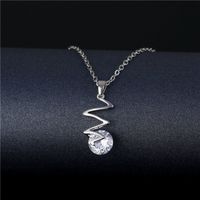 Stainless Steel Titanium Steel White Gold Plated Korean Style Plating Inlay Peacock Leaves Water Droplets Zircon Pendant Necklace main image 5