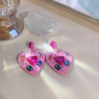 Wholesale Jewelry 1 Pair Commute Heart Shape Alloy Artificial Gemstones Earrings main image 5