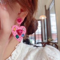 Wholesale Jewelry 1 Pair Commute Heart Shape Alloy Artificial Gemstones Earrings main image 3