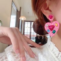 Wholesale Jewelry 1 Pair Commute Heart Shape Alloy Artificial Gemstones Earrings main image 4