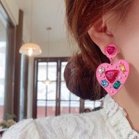 Wholesale Jewelry 1 Pair Commute Heart Shape Alloy Artificial Gemstones Earrings main image 2