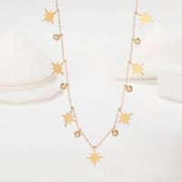 201 Stainless Steel 18K Gold Plated Retro Plating Inlay Four Leaf Clover Palm Moon Zircon Necklace main image 3
