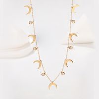 201 Stainless Steel 18K Gold Plated Retro Plating Inlay Four Leaf Clover Palm Moon Zircon Necklace main image 5